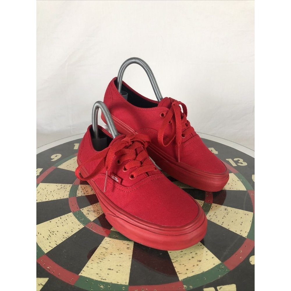 Vans All Red Canvas Authentic Skate Sneaker Tennis Shoes Lace Up Men 5 Women 6.5